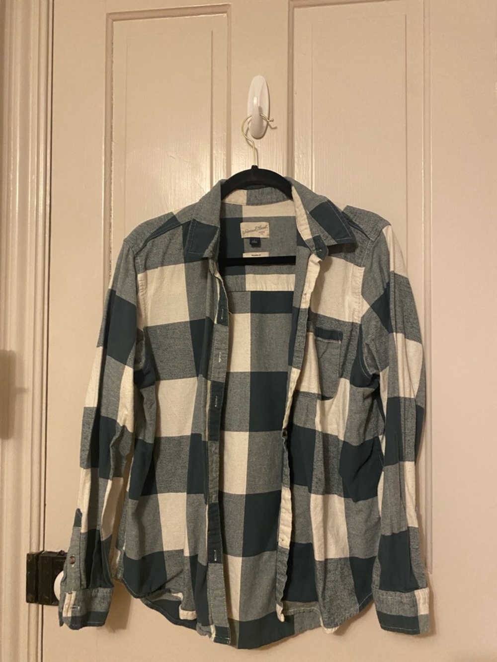 Universal Thread Cream and Teal Plaid Button-Up Shirt